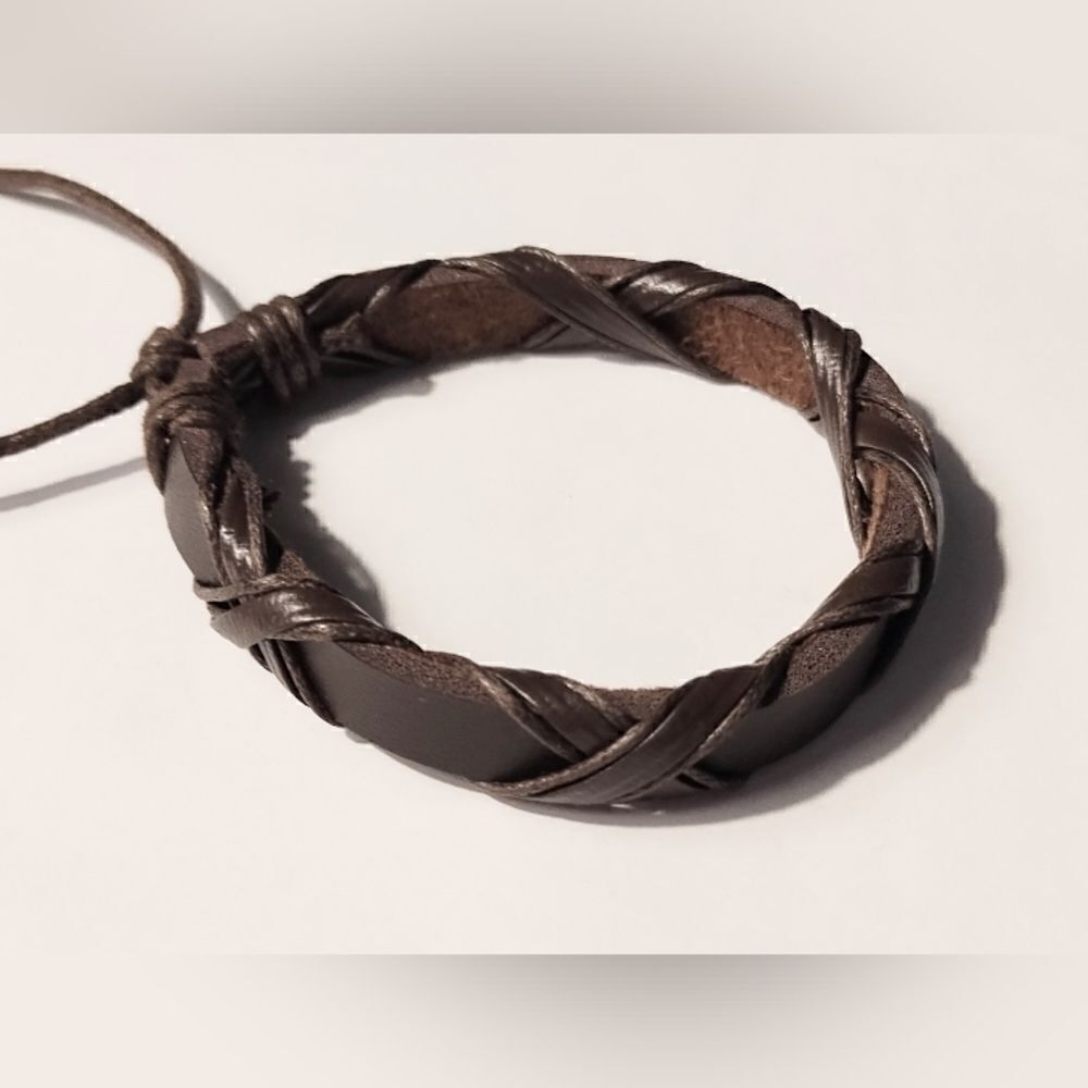 Men's bracelet leather braided brown new d67‎